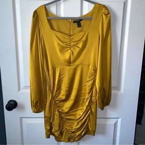 NWT Forever 21 Satin Ruched Mini Dress Yellow Large